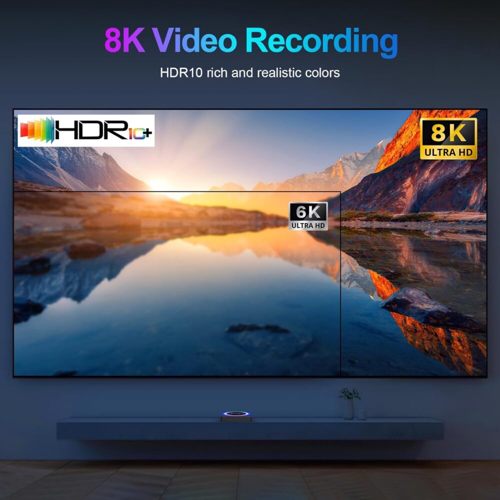 Android 13.0 TV Box, 6K 8K Android Box with 4GB RAM 64GB ROM RK3528 Quad-Core Support WiFi6 2.4Ghz/5.0Ghz HDR10 BT 5.0 H.265 USB 2.0 3.0 3D Ethernet with Mini Backlit Keyboard - Image 7