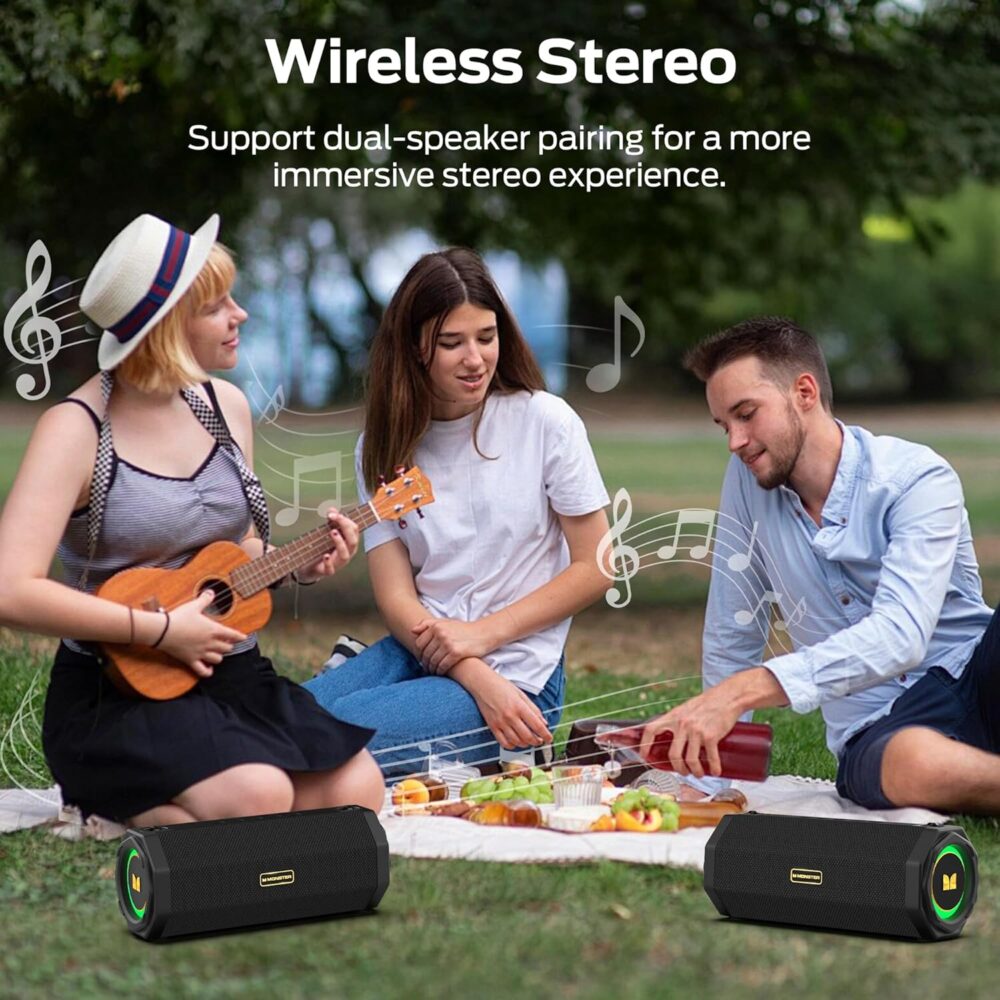 Monster Speaker S200 Wireless Portable Bluetooth Speaker, 24H Playtime, IPX6 Waterproof, 50W Stereo Sound, Bluetooth 5.4, Dual Bass Speakers, Perfect for Home, Parties, and Travel. - Image 4