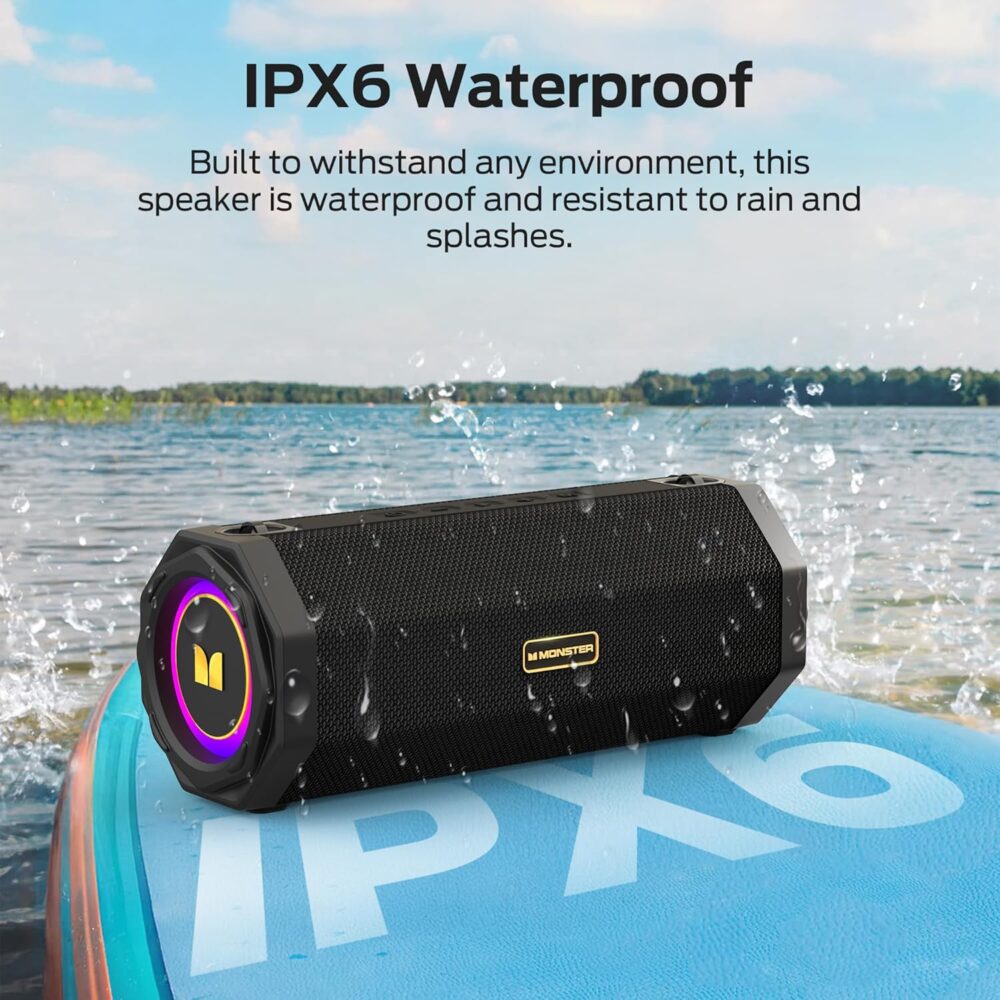 Monster Speaker S200 Wireless Portable Bluetooth Speaker, 24H Playtime, IPX6 Waterproof, 50W Stereo Sound, Bluetooth 5.4, Dual Bass Speakers, Perfect for Home, Parties, and Travel. - Image 5