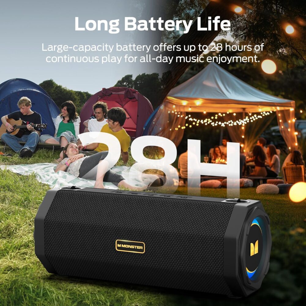 Monster Speaker S200 Wireless Portable Bluetooth Speaker, 24H Playtime, IPX6 Waterproof, 50W Stereo Sound, Bluetooth 5.4, Dual Bass Speakers, Perfect for Home, Parties, and Travel. - Image 6