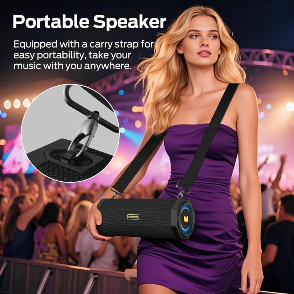 Monster Speaker S200 Wireless Portable Bluetooth Speaker, 24H Playtime, IPX6 Waterproof, 50W Stereo Sound, Bluetooth 5.4, Dual Bass Speakers, Perfect for Home, Parties, and Travel. - Image 8