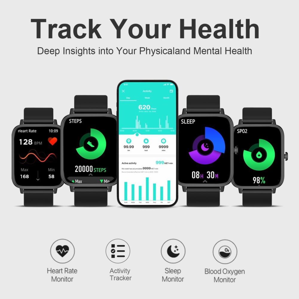 Smart Watch for Men Women SmartWatch 1.83" for iPhone Samsung Android Phone Compatible, Fitness Tracker Watch with Pedometer, Heart Rate/Sleep Monitor, Blood Oxygen, IP68 Waterproof - Image 3