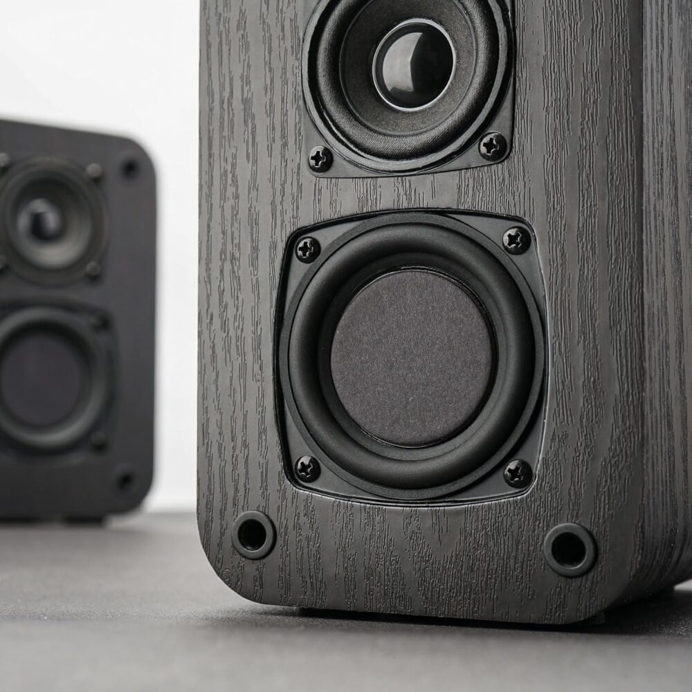 Passive Bookshelf Speakers for Home Theater Surround Sound, Home Desktop Stereo Speakers with Crisper Sound and Classic Wood Grain for Record Player/Computer/TV, Wall Mountable, One Pair. - Image 4