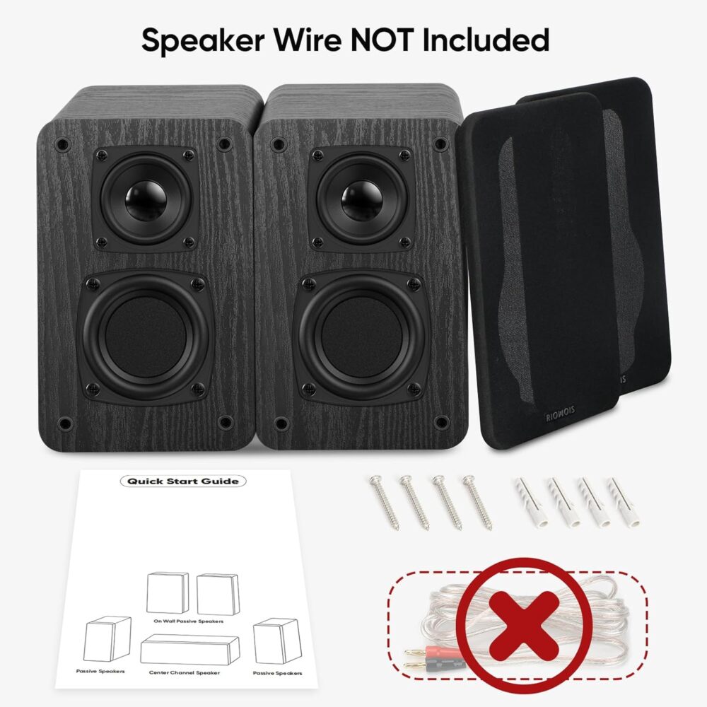 Passive Bookshelf Speakers for Home Theater Surround Sound, Home Desktop Stereo Speakers with Crisper Sound and Classic Wood Grain for Record Player/Computer/TV, Wall Mountable, One Pair. - Image 7