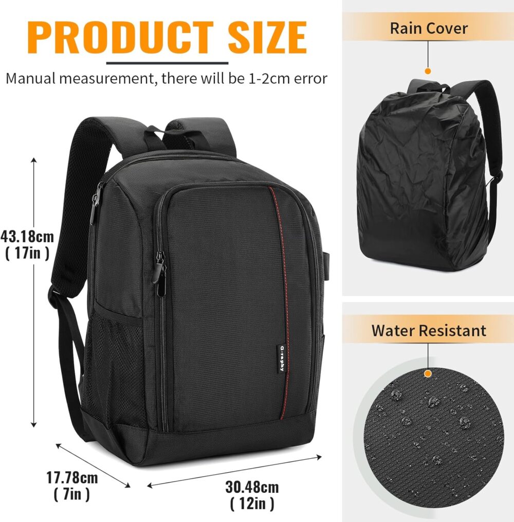 G-raphy Camera Backpack for Photographers Camera Bags DSLR SLR Backpack with Laptop Compartment for DSLR/SLR Cameras,Flashes,Lenses and other photography accessories - Image 3