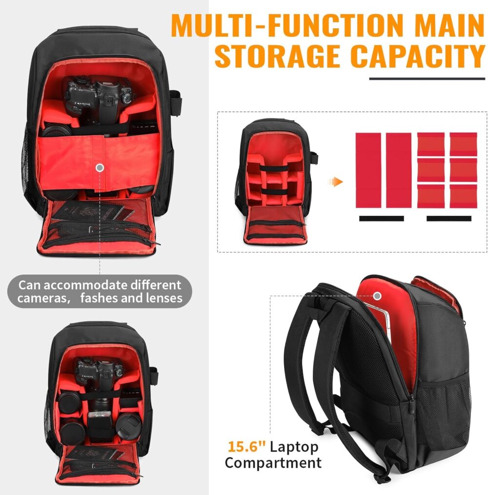 G-raphy Camera Backpack for Photographers Camera Bags DSLR SLR Backpack with Laptop Compartment for DSLR/SLR Cameras,Flashes,Lenses and other photography accessories - Image 4