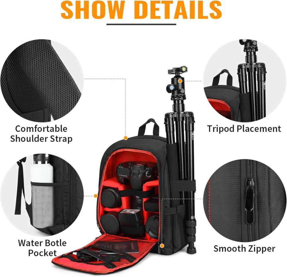 G-raphy Camera Backpack for Photographers Camera Bags DSLR SLR Backpack with Laptop Compartment for DSLR/SLR Cameras,Flashes,Lenses and other photography accessories - Image 6
