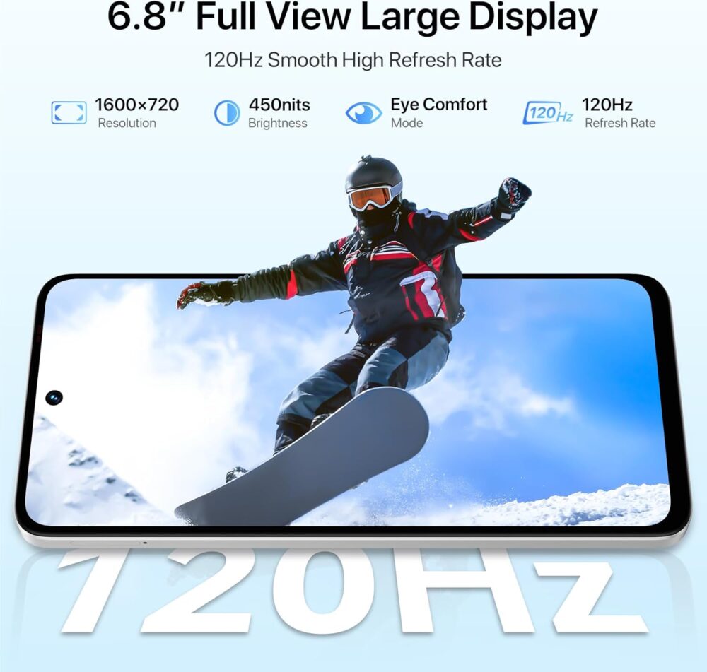 UMIDIGI Note 100A Cell Phone, 6.8" HD+ 120Hz Display Phones, Android 14 Unlocked Smartphone, 8(4+4)+256GB/1TB TF, 5000mAh Battery Andriod Phone, AI Face & Fingerprint Unlock, 4G Dual SIM, GPS,OTG - Image 6
