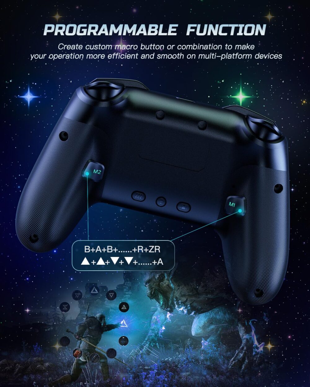 VOYEE Switch Controller, LED Star Wireless Pro Controllers Compatible with Lite/OLED, Multi-Platform Windows PC with 9 Colors Colorful RGB Lights/Programmable/Vibration/Turbo/Wakeup - Image 5
