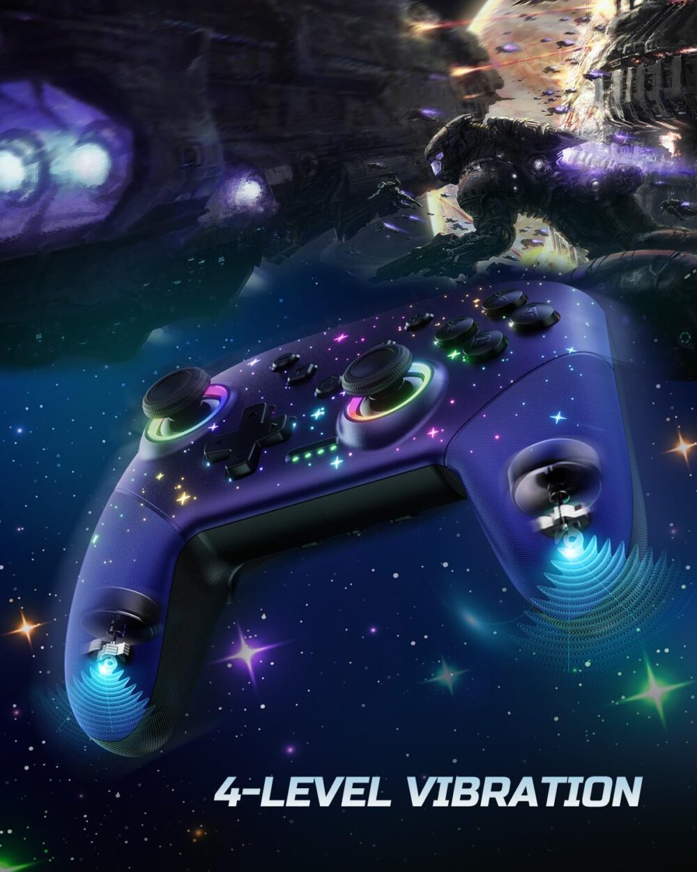 VOYEE Switch Controller, LED Star Wireless Pro Controllers Compatible with Lite/OLED, Multi-Platform Windows PC with 9 Colors Colorful RGB Lights/Programmable/Vibration/Turbo/Wakeup - Image 7