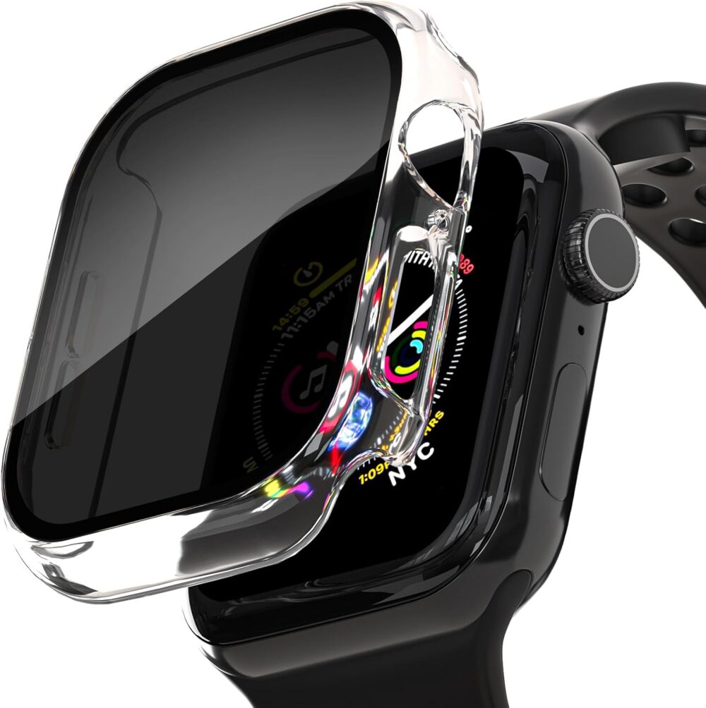 2 Pack Privacy Case for Apple Watch Screen Protector, Anti-Spy Tempered Glass Film Apple Watch Cover Hard PC Case Bumper for iWatch Series 10 - Clear/Clear 46mm - Image 2