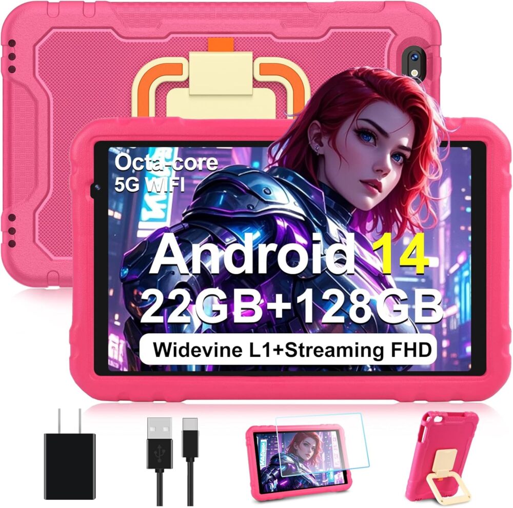 2025 Android 14 Tablet, 10 inch Tablets 22GB+128GB +1TB Expand, 8000mAh Octa-Core Tablet w/ Drop-proof Case, HD IPS Display, GPS, 5G WIFI, Split Screen,Widevine L1, for Adults and Kids -Metal Rose Red - Image 2