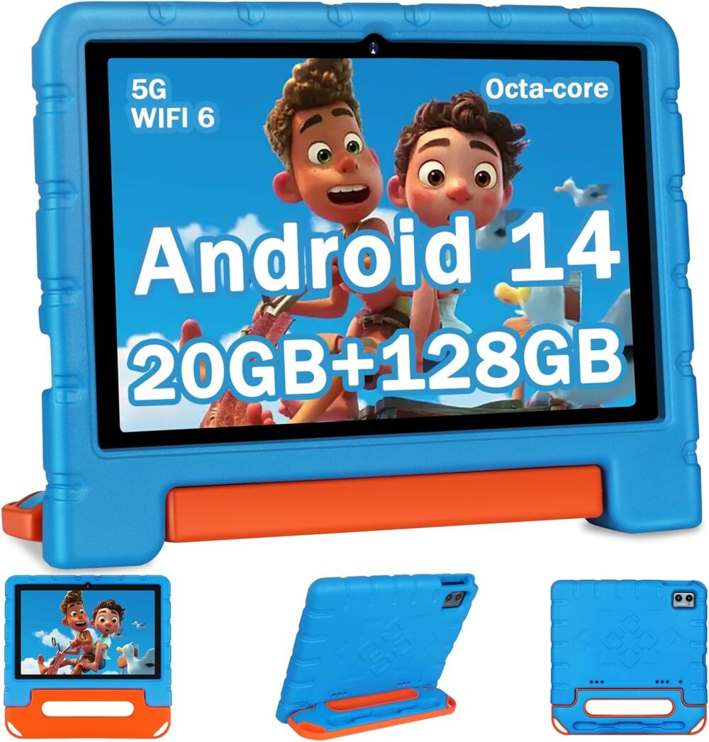 2025 Kids Tablet 10 inch Android 14 Tablets for Kid Octa-Core, 20GB+128GB (TF 1TB), Toddler Tablet with Shockproof Case, 2.4G+5G WiFi 6, Parental Control, Face Unlocked, Split Screen, BT5.0 (Blue) - Image 2