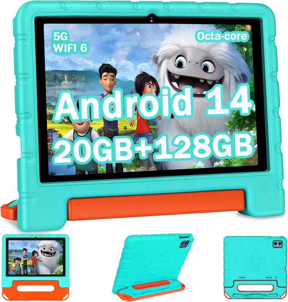 2025 Kids Tablet 10 inch Android 14 Tablets for Kid Octa-Core, 20GB+128GB (TF 1TB), Toddler Tablet with Shockproof Case, 2.4G+5G WiFi 6, Parental Control, Face Unlocked, Split Screen, BT5.0 (Green) - Image 2