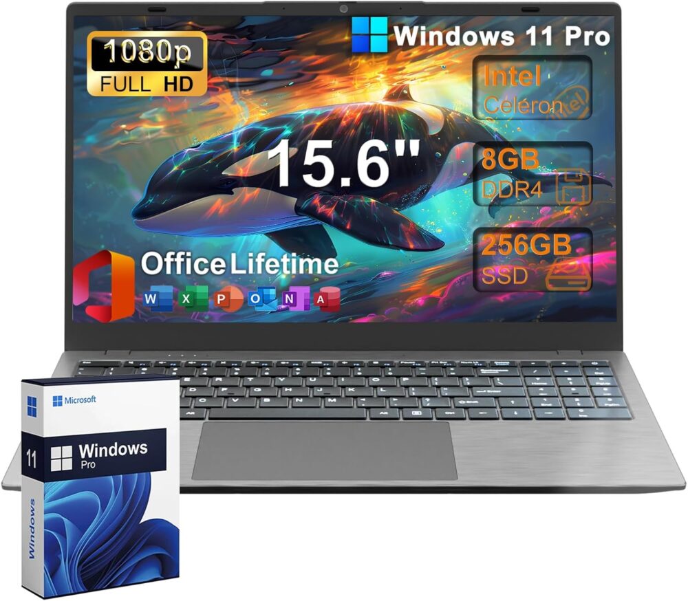 2025 Laptop Computer 15 15.6 Inch FHD 1080p, Windows 11 Pro, 8GB RAM, 256GB SSD, Dual-Core Intel Celeron(Up to 2.6GHz), Bluetooth, Numeric Keypad, Free MS Office for School College Students Business - Image 2