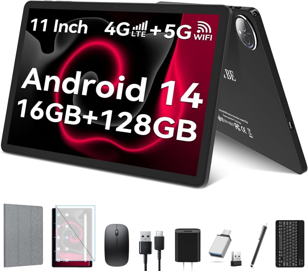 2025 Latest 11 inch Tablet, Android 14 Tablets with 16GB RAM 128GB ROM 1TB Expand, Dual 4G Tablet with Keyboard for T-Mobile, 8000mAh Battery, Octa-Core Tableta with 21 MP Camera, 11" Incell Screen - Image 2