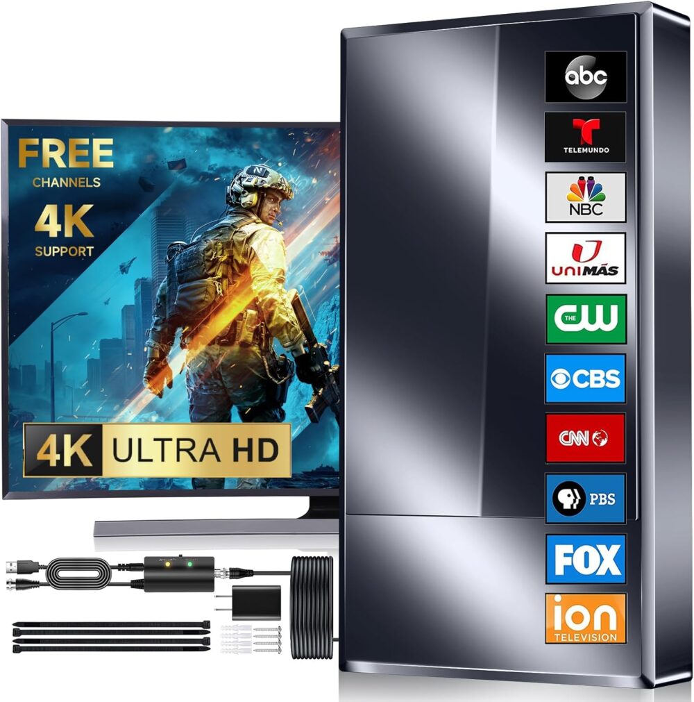 2025 Strongest TV Antenna Indoor, 3200+ Miles Outdoor Long Ranges, Digital Antenna for Smart TV, Best Amplifier Signal Booster Support 8K 4K 1080p All TVs VHF UHF - 50FT Cable/AC Adapter - Image 2
