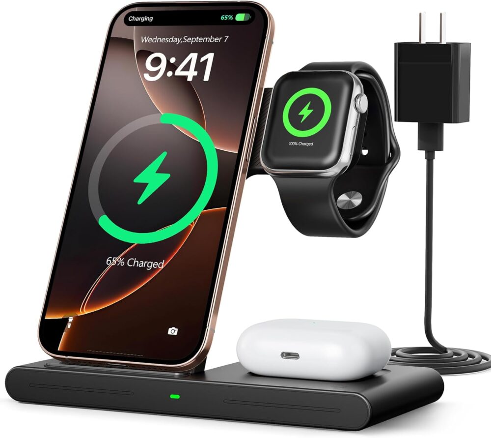 2025 Traveling Portable Wireless Fast Charger for Apple & Android Charging Station, 3 in 1 Charging for iPhone 16 15 14 13 12, Apple Watch Series & Air pods 4 3 2 Pro, Samsung Galaxy-Gifts for Family - Image 2