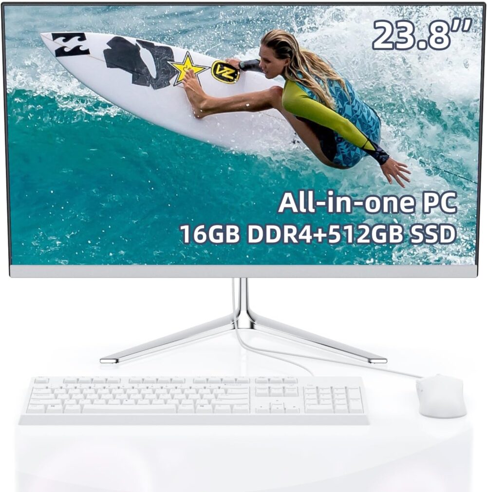 23.8" All in One Desktop Computer,All-in-one Desktop,Intel Quad-Core N5095 Processor,16GB RAM, 512GB SSD, Dual-Band WiFi 2.4/5.0Ghz & Bluetooth, Windows 11, Includes Keyboard and Mouse Set - Image 2