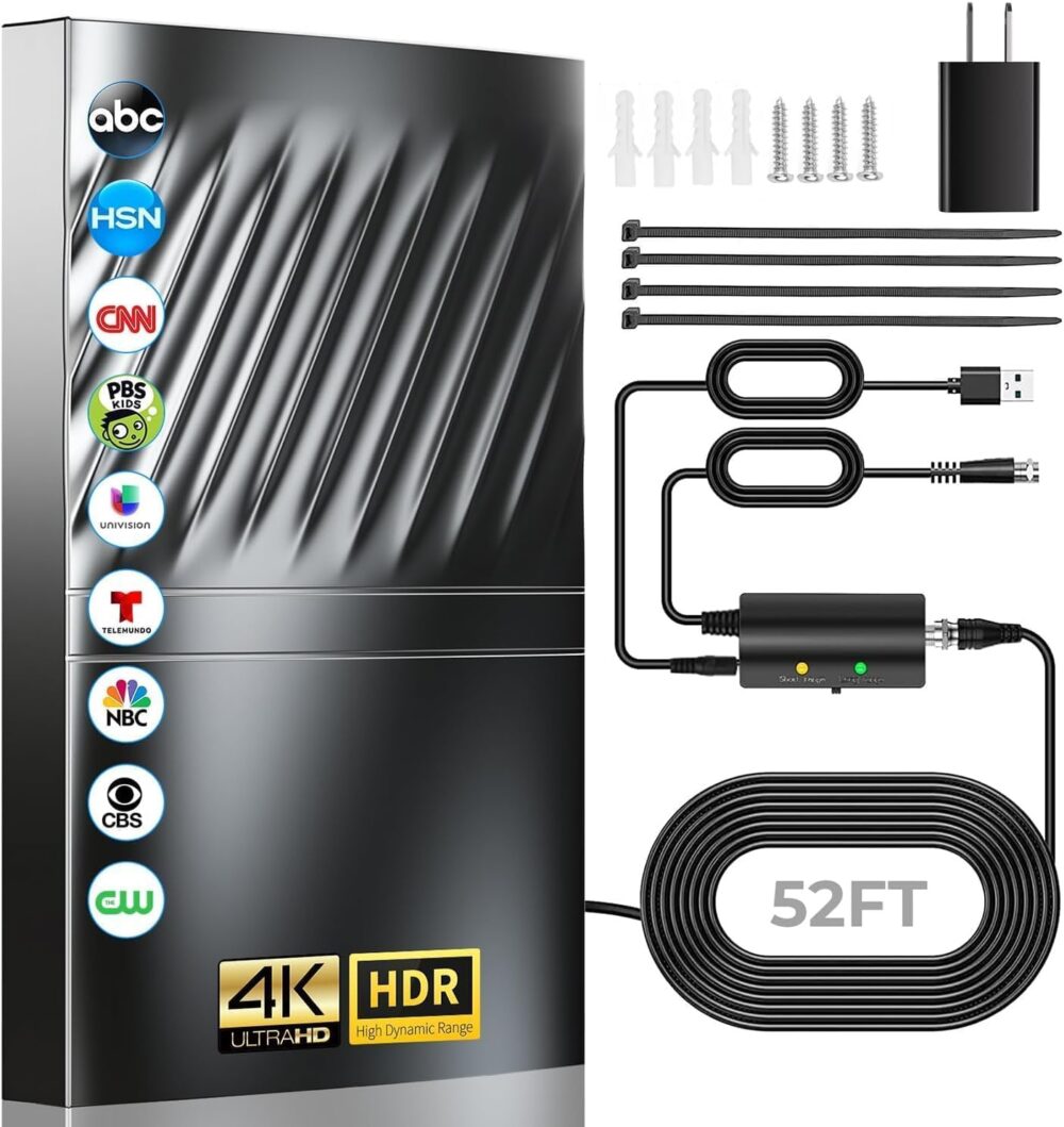 3200+ Miles TV Antenna,2025 Strongest Digital Antenna for Smart TV Indoor Outdoor, HDTV Antennas for Local Channels with Amplifier Signal Booster-52ft Coax Cable/AC Adapter-Support 8K 4K 1080p All TVs - Image 2