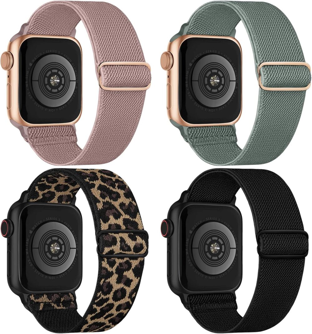 4 Pack Stretchy Solo Loop Compatible with Apple Watch Band 38mm 40mm 41mm 42mm 44mm 45mm 46mm 49mm Women Men, Sport Nylon Elastic Straps Braided Wristbands for iWatch Series 10 9 8 7 6 5 4 3 Ultra SE - Image 2