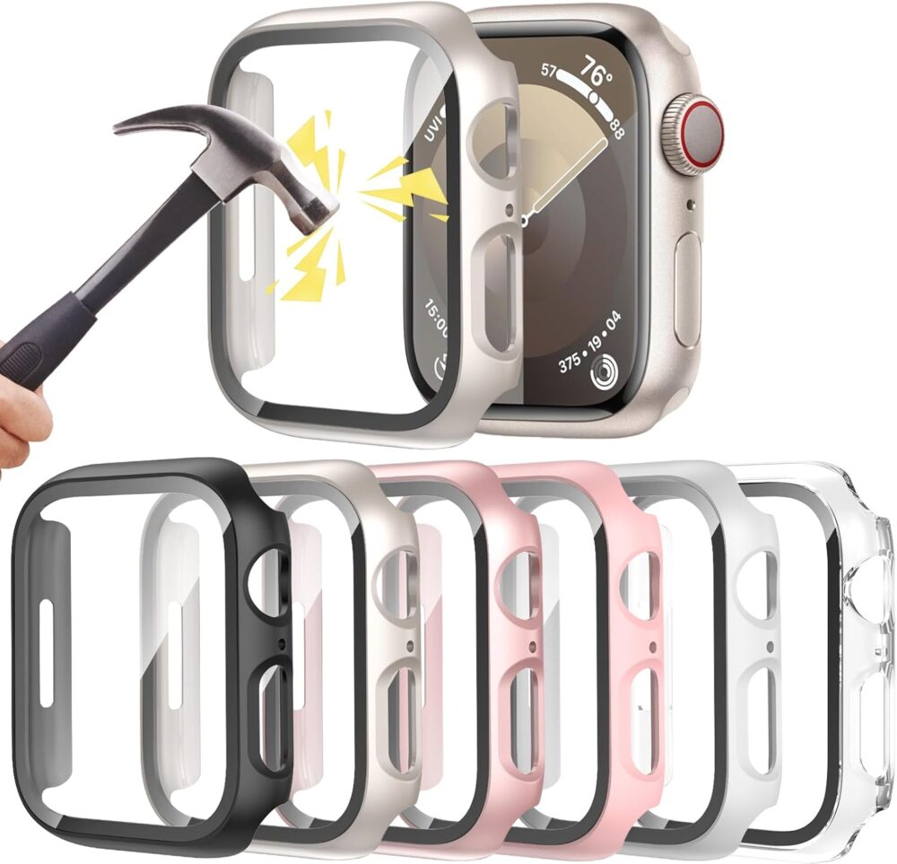 6 Pack Case for Apple Watch Series 9/8/7 41mm with Tempered Glass Screen Protector, Ultra-Thin Scratch Resistant Full Protective Bumper Cover for iWatch 41mm - Image 2