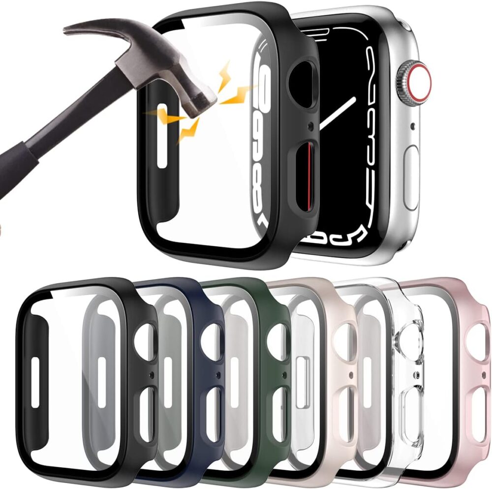 6 Pack Hard PC Case with Tempered Glass Screen Protector for Apple Watch 44mm SE(2022) Series 6/SE/5/4, Rontion Ultra-Thin Scratch Resistant Full Protective Bumper Cover for iWatch 44mm Accessories - Image 2