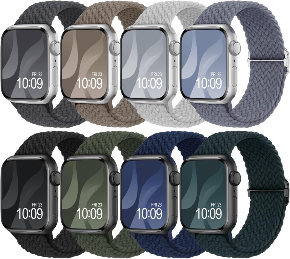 8 Pack Braided Stretchy Solo Loop Compatible with Apple Watch Bands for Women 40mm 38mm 41mm 44mm 46mm 45mm 42mm 49mm Men, Adjustable Sport Elastic Strap for iWatch Series 10 9 8 7 6 5 4 3 SE Ultra - Image 2