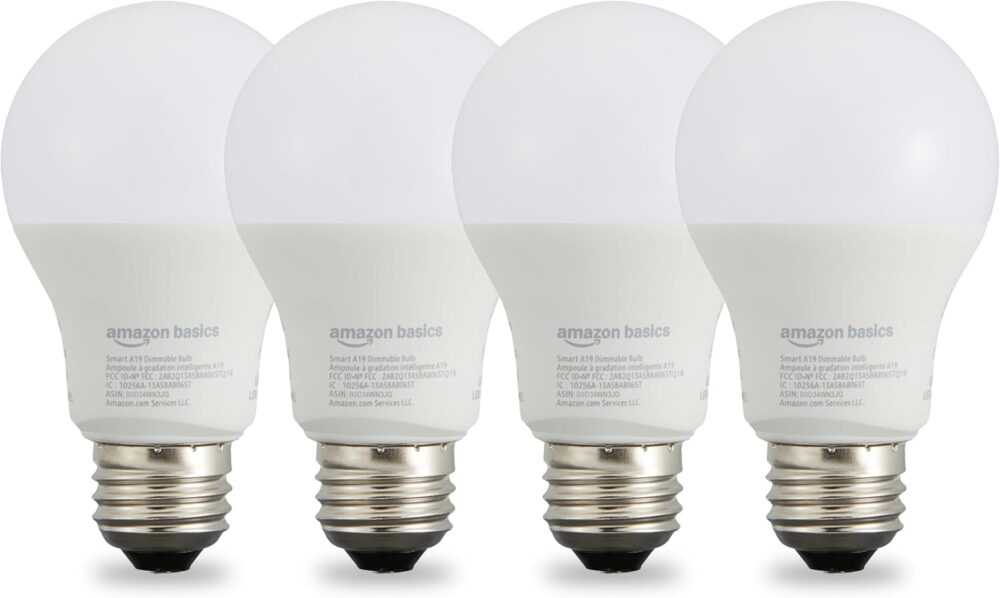 Amazon Basics Smart A19 LED Light Bulb, Dimmable Soft White (2700K), 9W (60W Equivalent), 800LM, Works with Alexa Only, 2.4 GHz Wi-Fi, No Hub Required, 4 Pack - Image 2