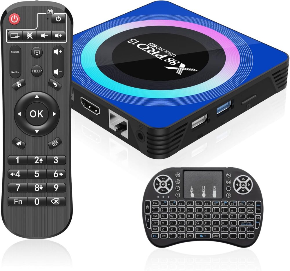 Android 13.0 TV Box, 6K 8K Android Box with 4GB RAM 64GB ROM RK3528 Quad-Core Support WiFi6 2.4Ghz/5.0Ghz HDR10 BT 5.0 H.265 USB 2.0 3.0 3D Ethernet with Mini Backlit Keyboard - Image 2