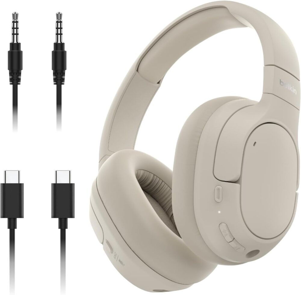 Belkin SoundForm Isolate Bluetooth Over-Ear Headphones - Hybrid Active Noise Cancelling Headphones - Wireless w/ 60H Playtime, Fast Charging & CloudCushion Ear Cups for Travel, Home, or Office - Sand - Image 2