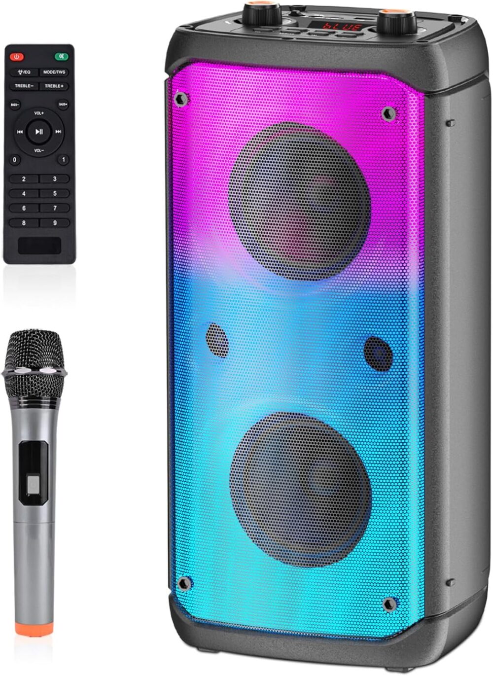 Bluetooth Speaker, 80W Peak Wireless TWS Portable Outdoor Party Speakers with Subwoofer, Deep Bass, LED Colorful Lights, Loud Stereo Sound Boombox with Radio for Home, Camping, Travel - Image 2