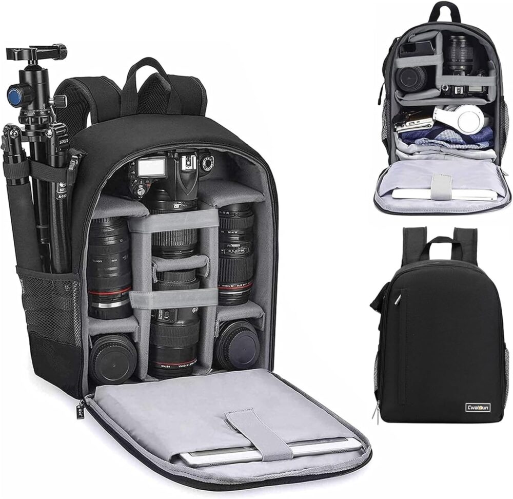 Cwatcun Camera Backpack Bag Professional for SLR DSLR Mirrorless Camera Waterproof Camera Case Compatible with Sony Canon Nikon Camera and Lens Tripod Accessories (Ⅱ Small Black) - Image 2