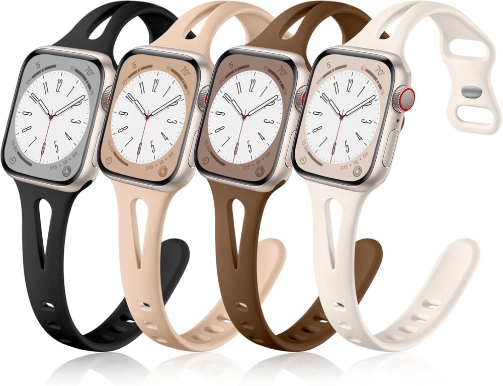 Getino Compatible with Apple Watch Band 40mm 38mm 41mm 42mm iWatch Series 10 9 8 7 6 5 4 3 2 1 SE for Women Men, Durable Soft Silicone Thin Slim Sport Watch Bands, Black/Dark Brown/Starlight/Milk Tea - Image 2