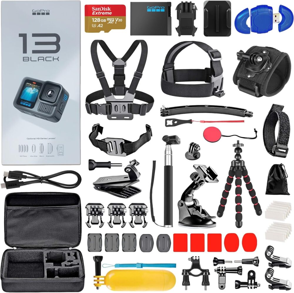 GoPro HERO13 (Hero 13) Black - Waterproof Action Camera with 5.3K, 27MP Photos, Live Streaming, Webcam, Stabilization + 128GB Card, Card Reader, 50 Piece Accessory Kit - Bundle - Image 2