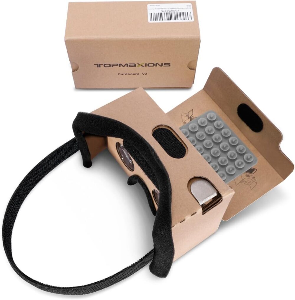 Google Cardboard,Topmaxions 3D VR Virtual Reality DIY VR Headset for 3D Movies and Games Compatible with Android & Apple Up to 6 Inch Easy Setup Machine - Image 2
