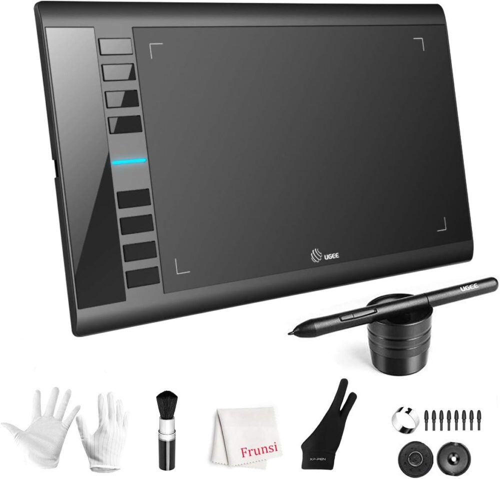 Graphics Drawing Tablet, UGEE M708 10 x 6 inch Large Drawing Tablet with 8 Hot Keys, Passive Stylus of 8192 Levels Pressure, UGEE M708 Graphics Tablet for Paint, Design, Art Creation Sketch Black - Image 2
