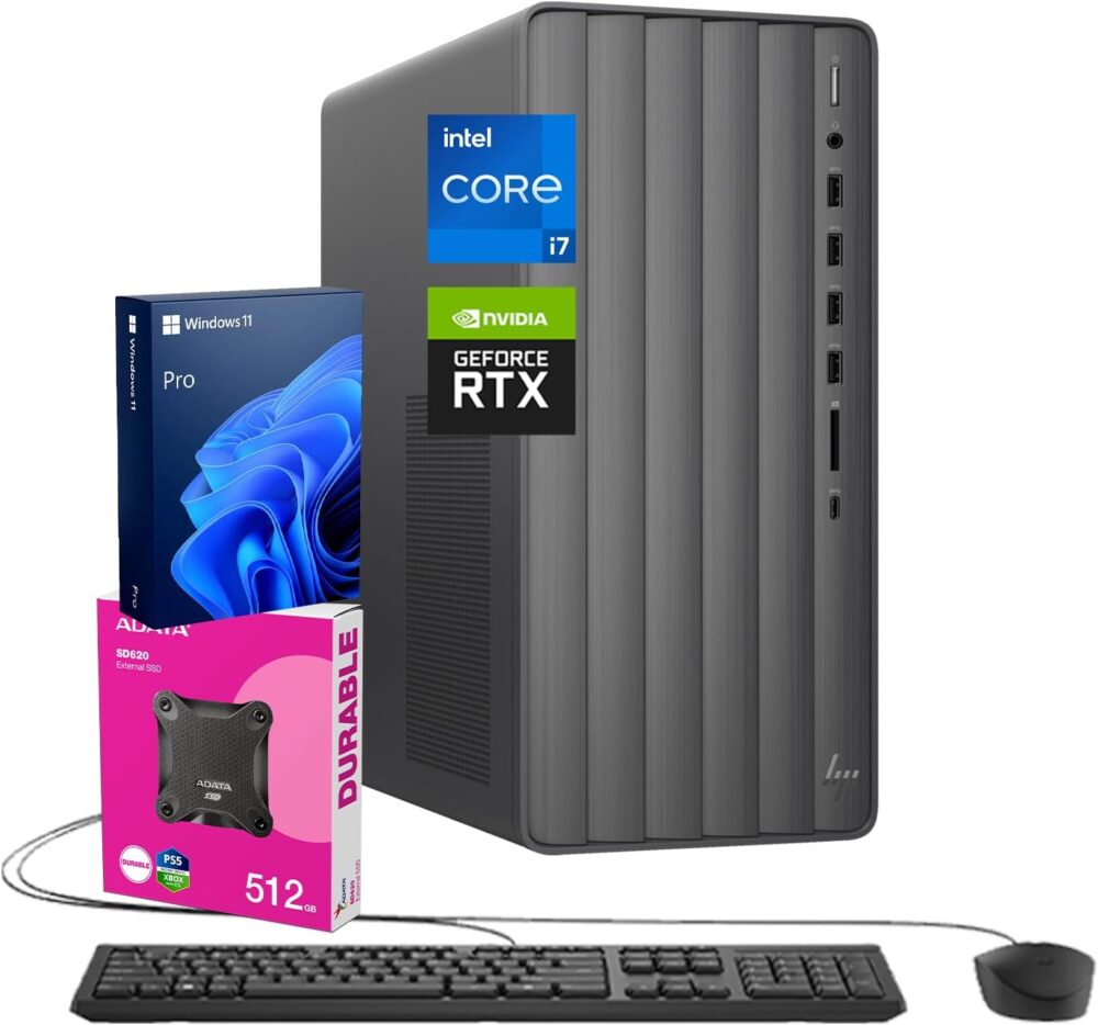 HP Envy Pro TE01 VR-Ready Tower Desktop, Intel i7-14700F, NVIDIA GeForce RTX 4060, 64GB RAM, 2TB SSD, Wired Mouse & KB, 3-in-1 Card Reader, Energy Star Certified, Bundle with Adata 512GB External SSD - Image 2