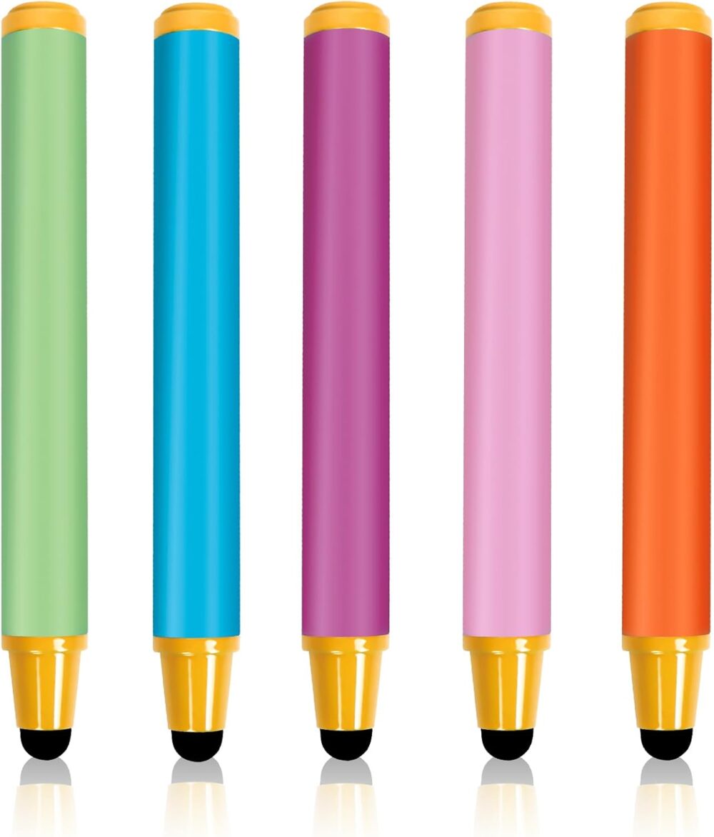 Kid-Friendly Stylus Pens for Touch Screens, Crayon Stylus Pen for iPhone Ipad Air Mini Pro, Fire HD Kids Tablet, Android Tablet, Dragon Touch - Blue Pink Green Purple Red (5 Pack) - Image 2