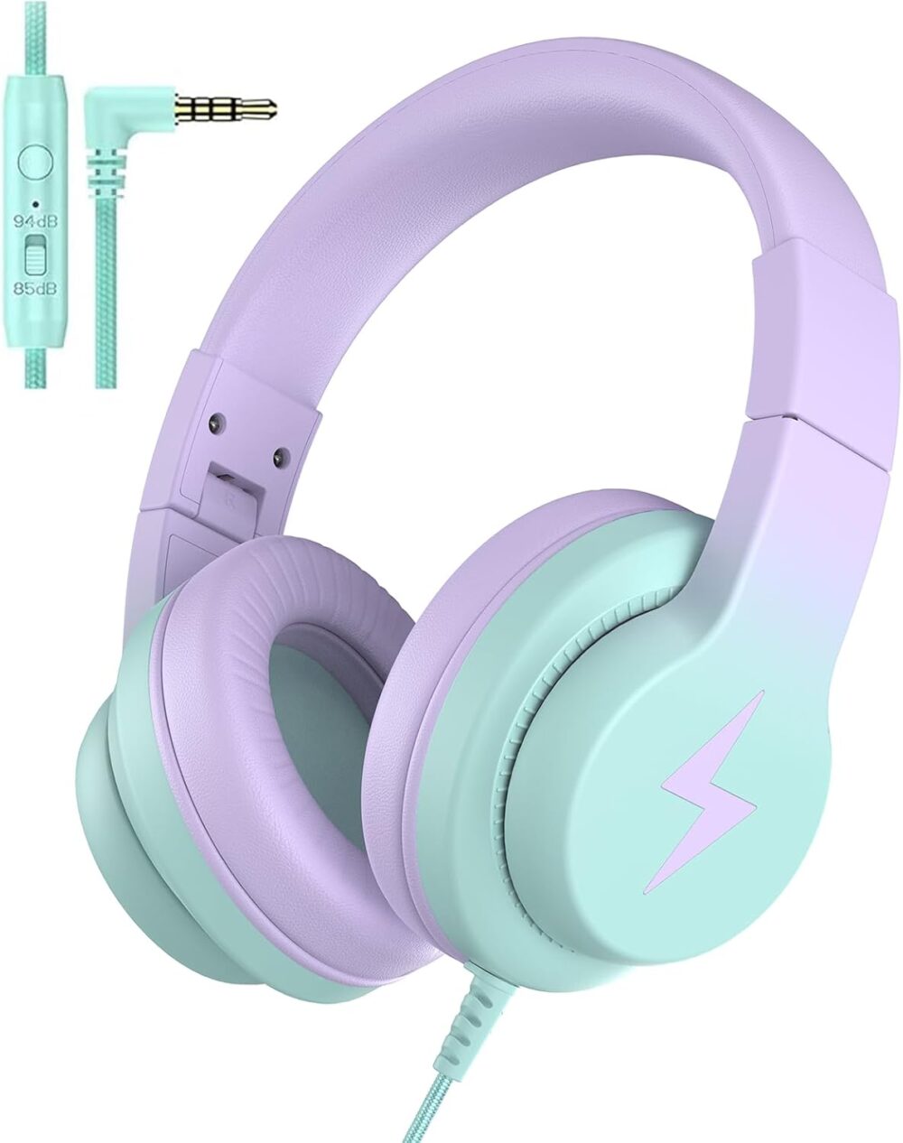 Kids Headphones, Wired Headphones for Kids Over Ear with Microphone, 85/94dB Volume Limiter Headphone for Girls Boys, Foldable Headphone for Learning & Entertainment,Gradient Purple - Image 2