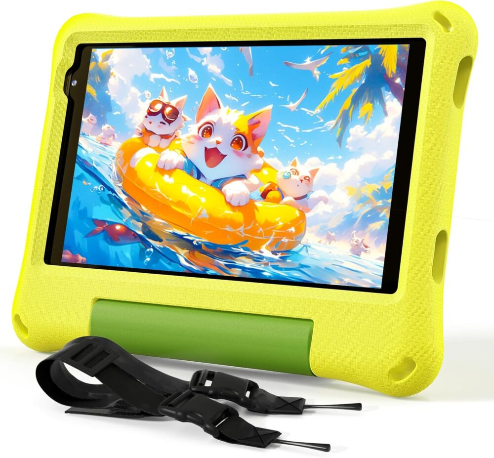 Kids Tablet 8 Inch Android 15, Octa-Core 12GB RAM + 64GB ROM, Toddler Tablet with WiFi 6, Parental Control, Pre-Installed Kids Space, EVA Case, Anti-Glare Screen Protector, Adjustable Strap, Yellow - Image 2