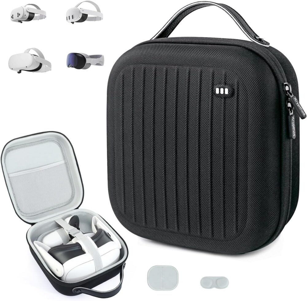 Krypthos Hard Carrying Case Compatible with Meta Quest 3S/Quest 3/Quest 2/Vision Pro, Portable VR Gaming Headset and Touch Controllers Case with Lens Protector, for Travel and Home Storage (Black) - Image 2