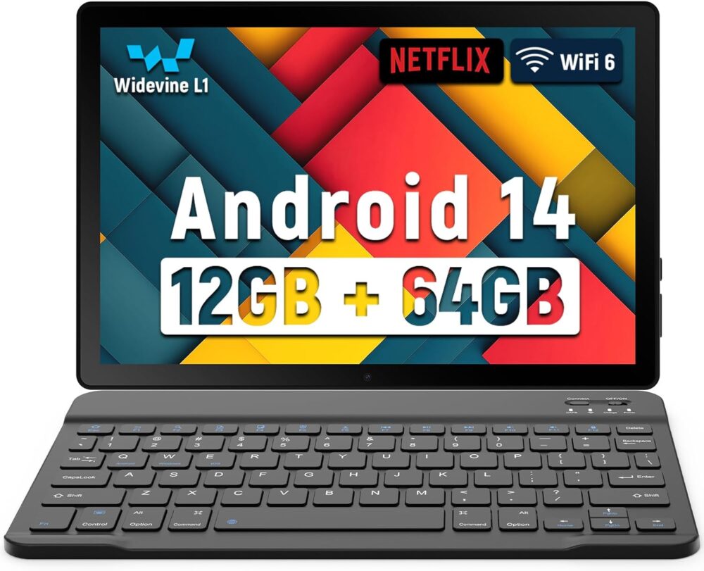 Latest 2025 Upgraded Android Tablet 10.1 Inch with IPS HD Touch Screen, Dual Camera, 64GB Storage 1TB Expansion, 8 in 1 Tablets Kit with Keyboard, Protective Case, Mouse, Stylus, BT 5.4, WiFi 6 - Image 2