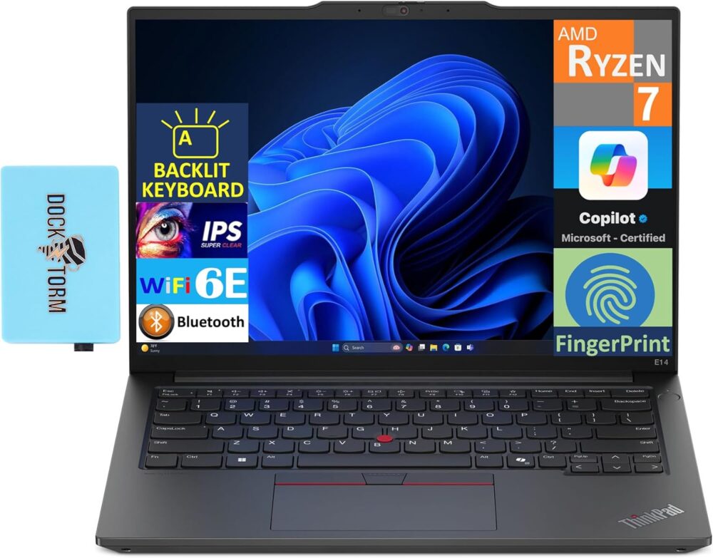 Lenovo Thinkpad E14 G6 Business Laptop 14.0" IPS WUXGA Display (AMD Ryzen 7 7735U, 16GB DDR5, 512GB PCIe SSD, Backlit KB, Fingerprint, 2 Thunderbolt 4, WiFi 6E, Win 11 Pro) w/DKZ USB Port Expander - Image 2