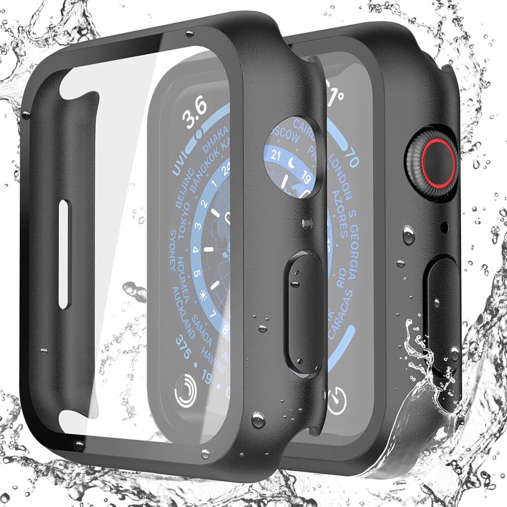 Misxi [2 Pack Waterproof Black Hard Case with Tempered Glass Compatible with Apple Watch Series 9 (2023) Series 8 Series 7 41mm, Ultra-Thin Tough Protective Cover for iWatch Screen Protector - Image 2