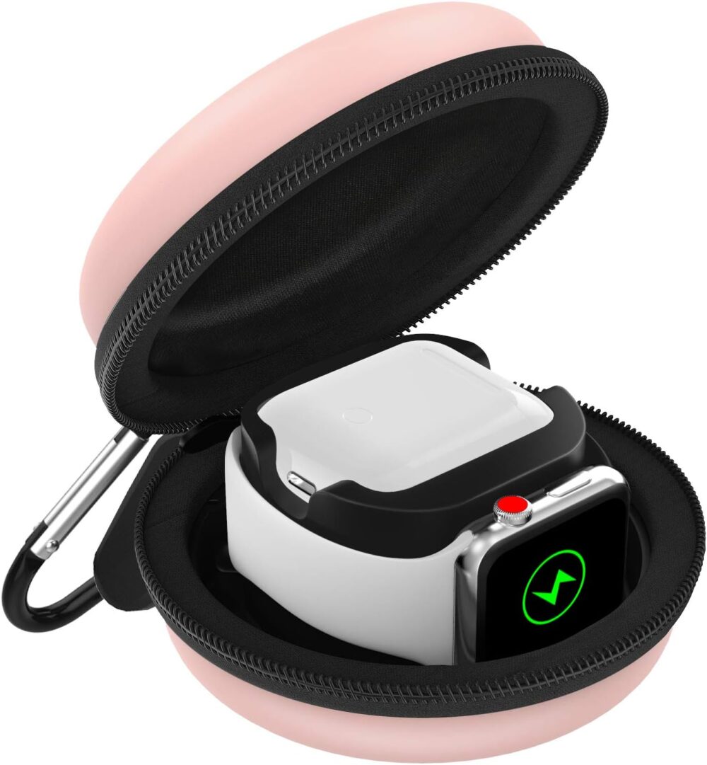 MoKo Storage Box Compatible with Apple Watch Series 10/9/8/7/6/5/4/3/2/1/SE,Portable Protective Travel Bag Fit iWatch 38mm 40mm 41mm 42mm 44mm 45mm 46mm Airpods Pro/3/2/1 Charging Case Dock,Rose Gold - Image 2
