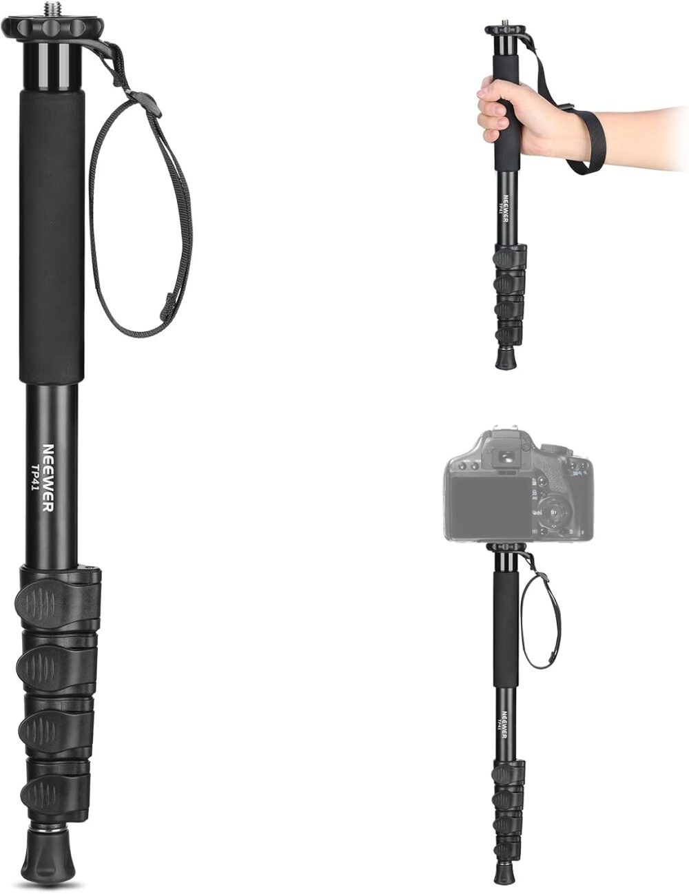 NEEWER 61"/155cm Camera Monopod Stand, Aluminum Alloy Portable Travel Video Monopod Pole with 1/4" 3/8" Screw Adapter for DSLRs Camcorder, Professional Photography Accessories, Max Load 17.6lb, TP41 - Image 2