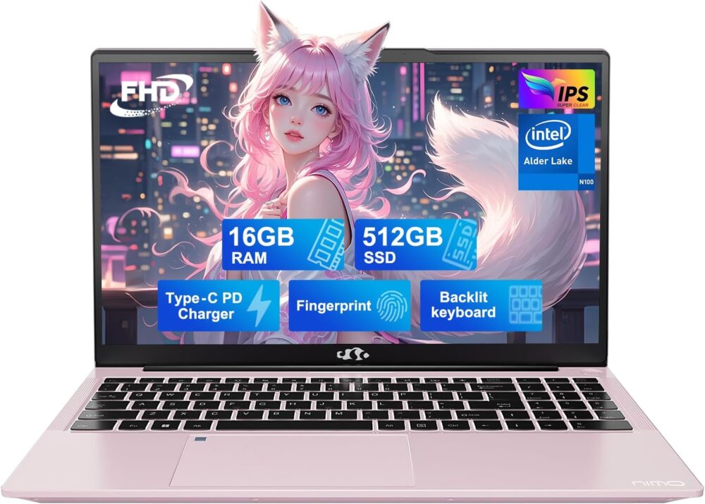 NIMO 15.6 FHD Student Laptop, 16GB RAM, 1TB SSD, Intel Pentium Quad-Core N100(Beat to i3-1115G4, Up to 3.4GHz), 2 Years Warranty, Backlit Keyboard, Fingerprint, Win 11, Rose Gold - Image 2