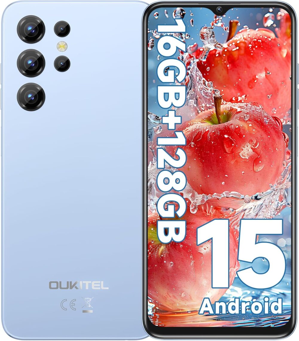 OUKITEL C1 Android 15 Cell Phone Unlocked 2025-16GB+128GB(TF 1TB), 6.52'' Waterdrop Screen, 5150mAh Battery Smartphone, 13MP Camera Octa Core, 4G Triple SIM, Fingerprint/3.5mm Jack/GPS/T-Mobile,Blue - Image 2