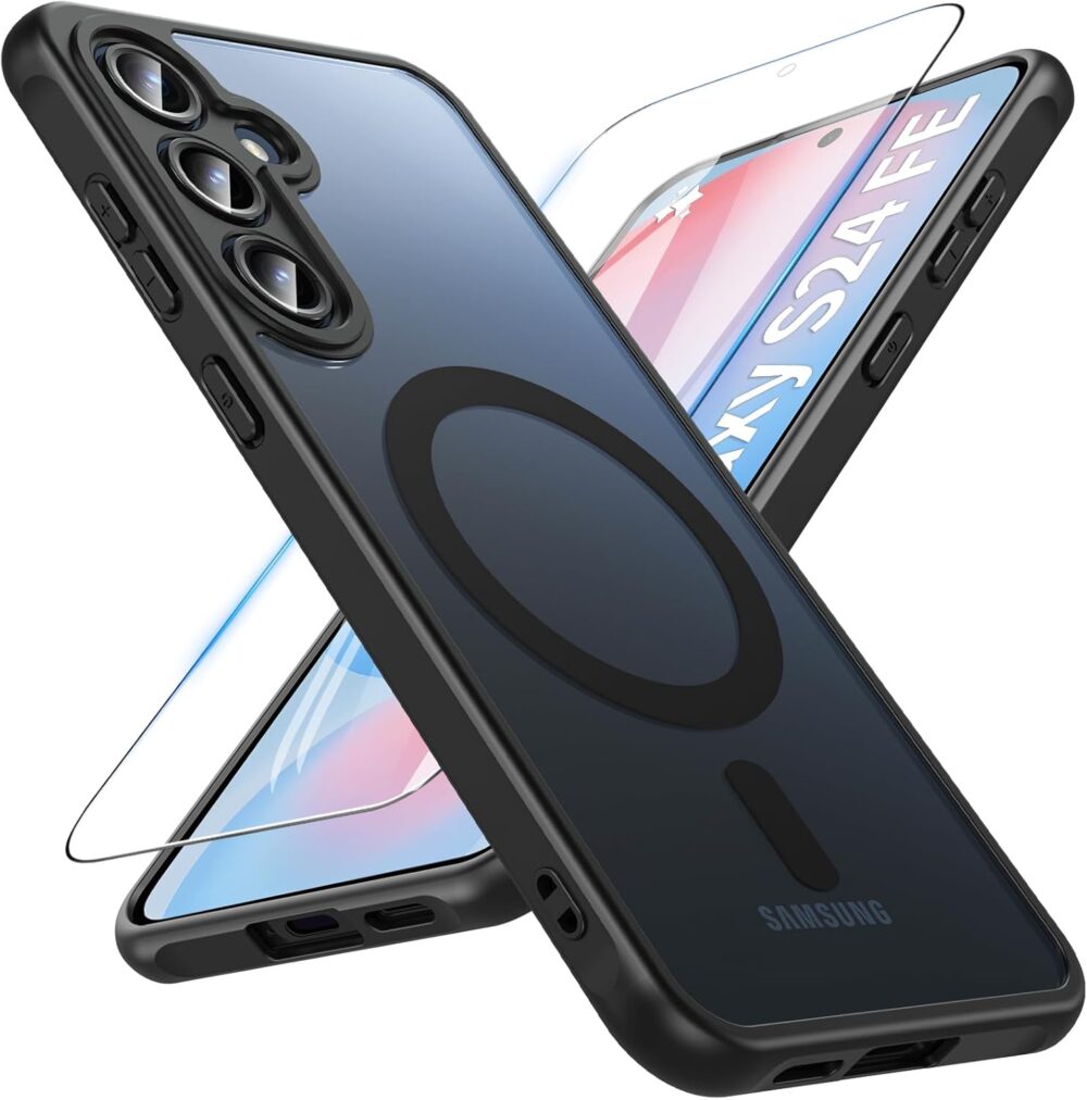 OWKEY Galaxy S24 FE Case Phone Cover for Samsung Galaxy S24 FE Samsung S24 FE 5G Black | 6.7'', Magnetic, for Magsafe, with Tempered Screen Protector, Shockproof Military, Translucent Matte Bumper - Image 2